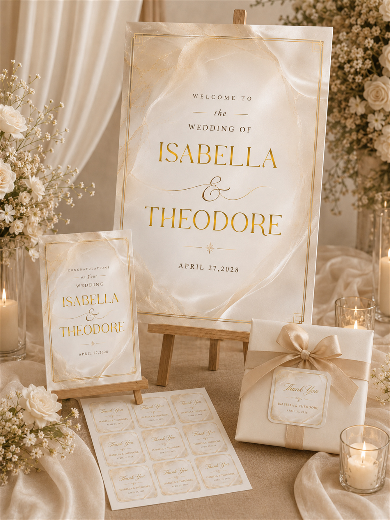 Customized luxurious marble gold wedding decorations - suitable for ceremony and banquet decoration